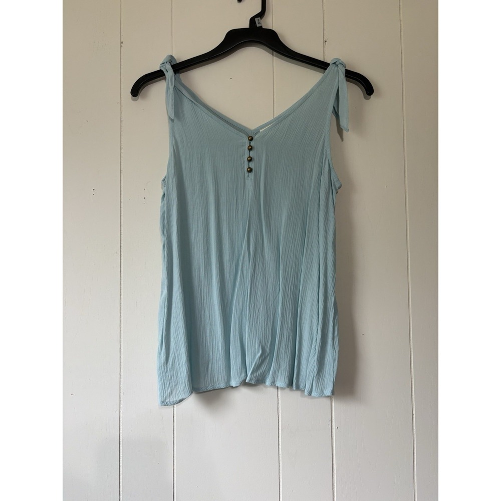 a.n.a A New Approach XS Blue Crinkle Tie Shoulder V Neck Button Tank Top